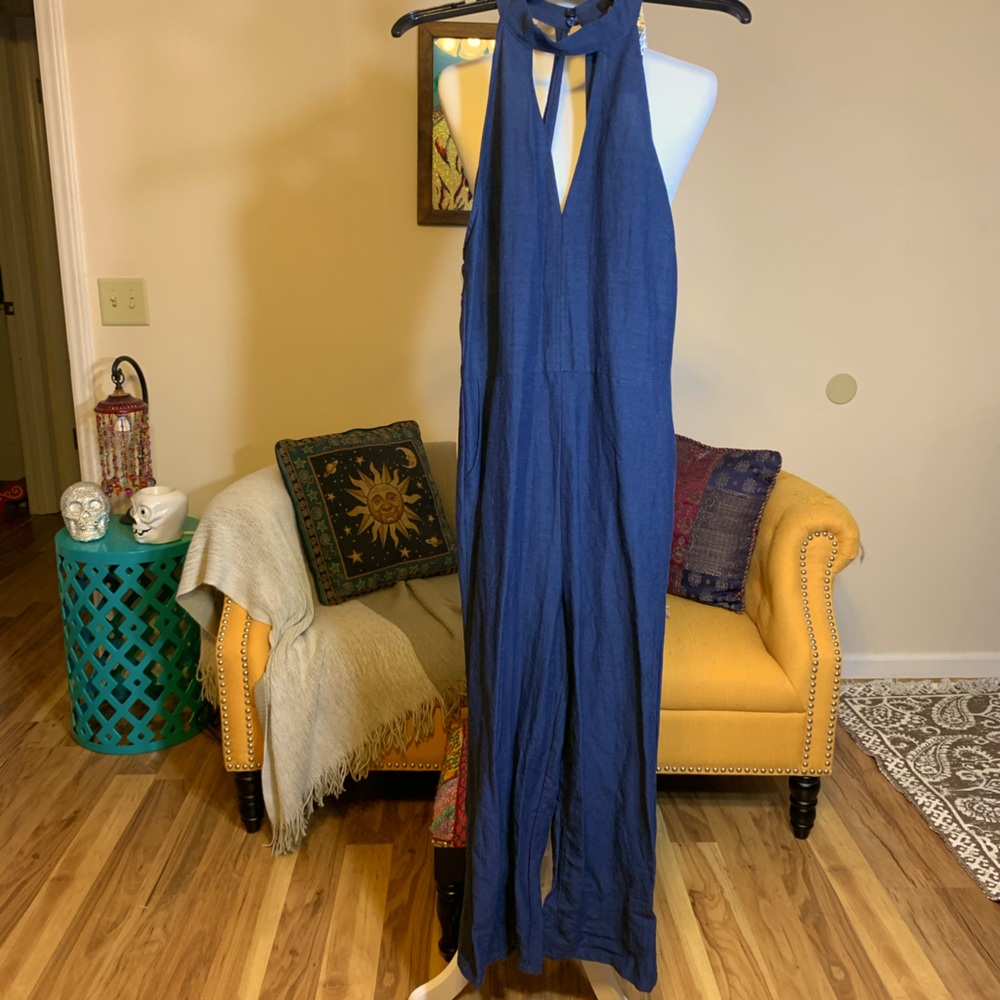Navy Blue Full Length Romper Zipper and Choker L